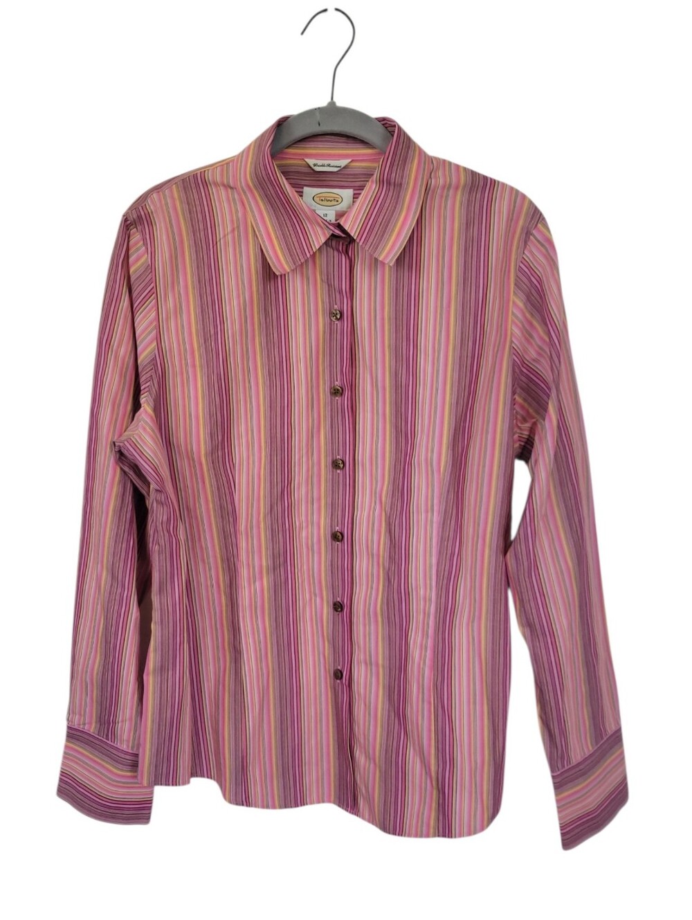 Talbots Pink Multi Stripe Wrinkle Resistant Button Down Shirt 12 Preppy Coastal